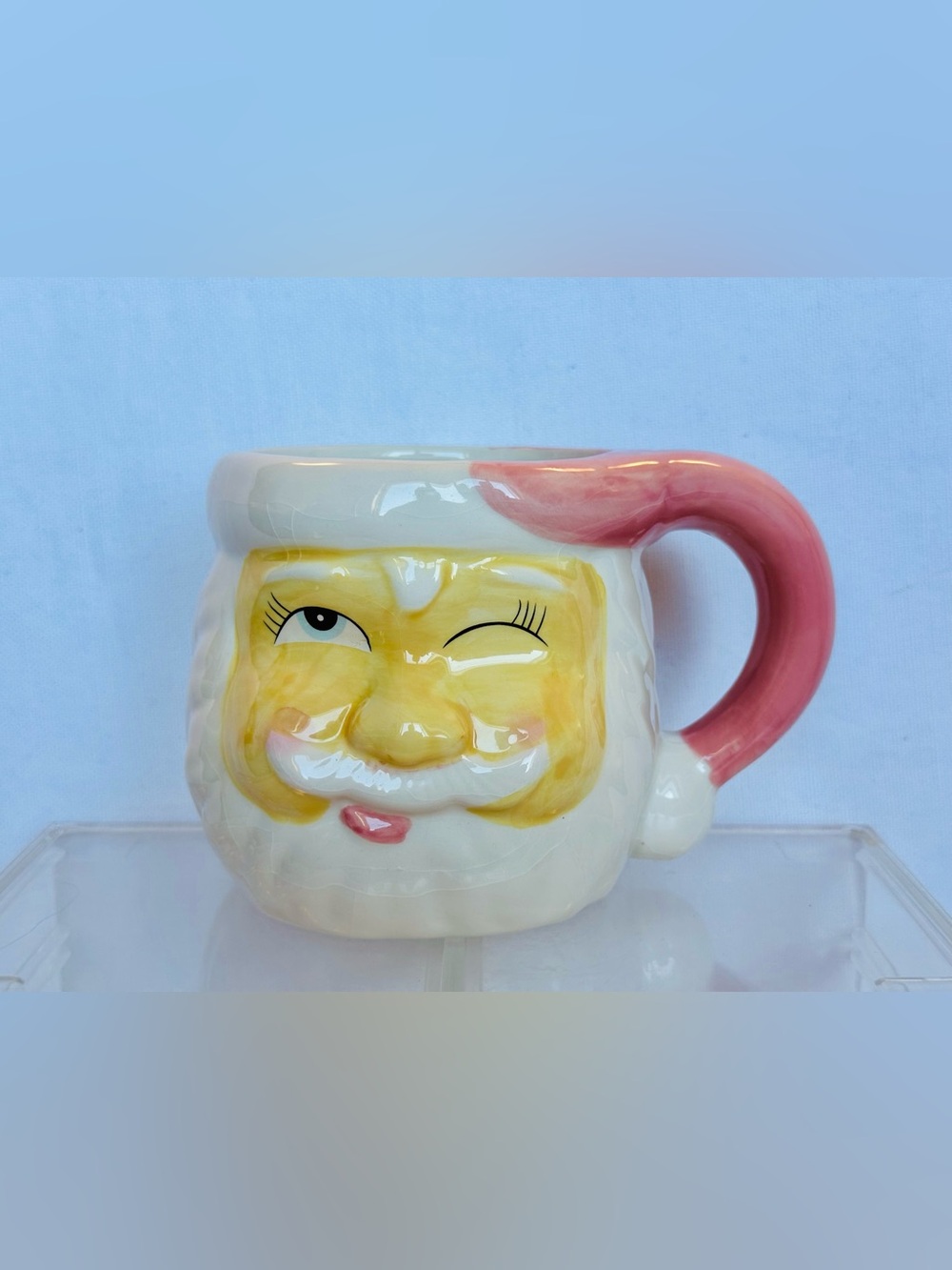 Pink Santa Claus Mug winking eye Merry Christmas Holiday 22oz